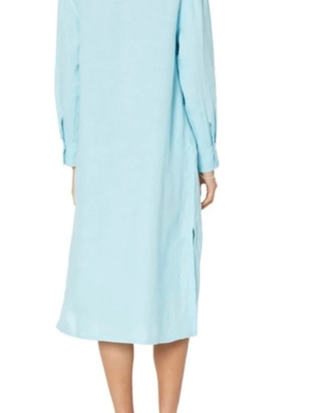 Light Aqua Button-Front Linen Shirt Dress - Picture 2 of 4